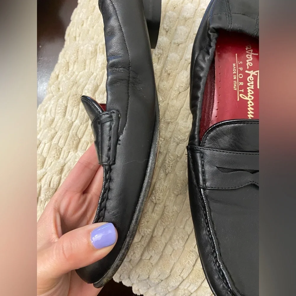 Salvatore Ferragamo Sport Black leather  ballerina Loafers men’s women’s 7.5 - Picture 4 of 15